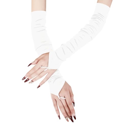 Long Satin Fingerless Gloves for Women Wedding Bridal Party Evening Dress Gloves