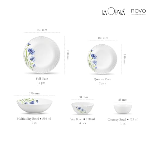 Image of La Opala Opal Glass Crockery | for Family of 2 | Dinner Set 10 pcs Floral Fountain | Plates & Bowls for Dining | Microwave Safe | 100% Vegetarian | Extra Strong | Extra Light & White