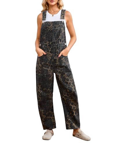 Kedera Womens Denim Bib Overalls Barrel Leg Adjustable Strap Jean Pants Jumpsuits with Pockets