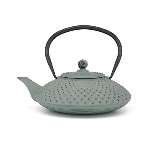 Bredemeijer Théière plate Asia en fonte - 1,25 l - Vert clair - Grande verseuse émaillée en fonte émaillée avec filtre en acier inoxydable