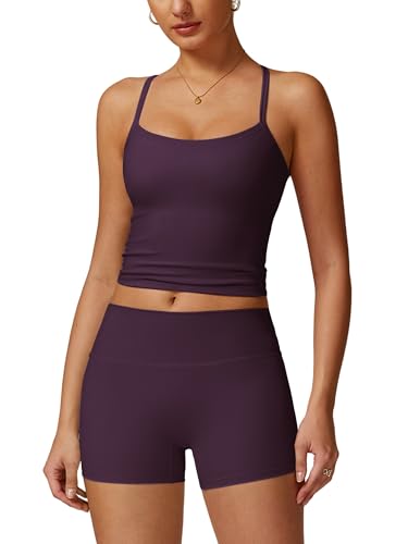 Image of ABOCIW 2 Pieces Workout Sets for Women, Cross Back Tank Top Matching High Waist Biker Shorts, Gym Yoga Pilates Outfits