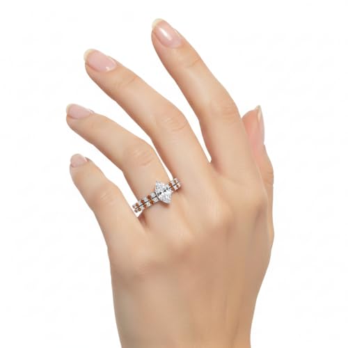 Image of Choose Your Gemstone Three Quarter Diamond CZ Gallery Bridal Ring Set 925 Sterling Silver Marquise Shape Wedding Ring Sets for WomenUS Size 4 to 12