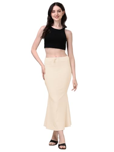 Image of Women's Saree Shapewear Petticoat, Cotton Blend Stretchable Mermaid Skirt, High Waist Tummy Control, Smooth Curve Fit with Adjustable Drawstring