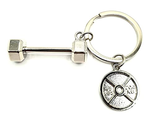 Portachiavi da uomo in acciaio inox con manubri e