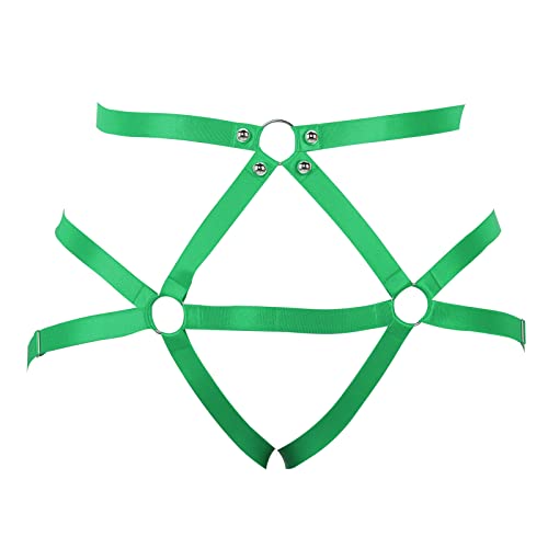 BANSSGOTH El cuerpo punk femenino lleva piernas y aumenta el tamaño de las medias garter Belt hueco accesorios de baile de carnaval navideño gótico (Verde fruta) Cover