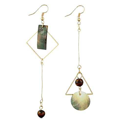 Geometric Hollow Square Triagle Dangle Earrings Asymmetry Long Bar Stick Shell Disc Drop Hook Earrings for Women Girls Summer Beach Jewelry