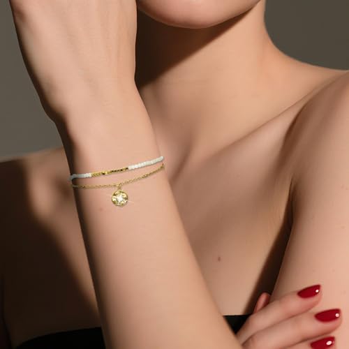 Layered Bracelet Gold Charm Malachite Gemstones Bead Chain Handmade Jewelry Natural Stone Waterproof Adjustable Stack Summer Beach Bracelets3