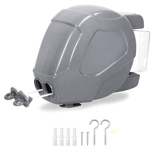 FunkyBuys 30m Double Retractable Washing line Outdoor, Heavy Duty Extendable Washing Line with Twin Cable, Wall Mounted Washing Line Outdoor, 2 x 15m Clothes Line Drying Space