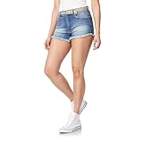 WallFlower Women's Fearless Curvy Denim Shorts High-Rise Belted Insta Vintage Juniors, Jaylene, 7