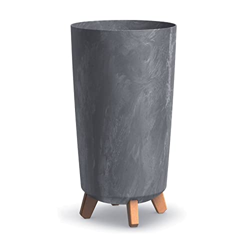 URBN GARDEN Tall Slim Marengo grey Look Plastic Planter Flower Soil Pot Indoor Outdoor With Legs