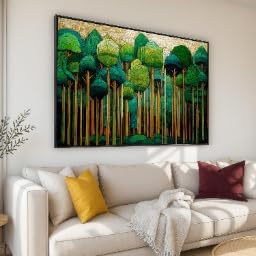 Paysage forestier vert en toile murale mosaïque pour salon zen
