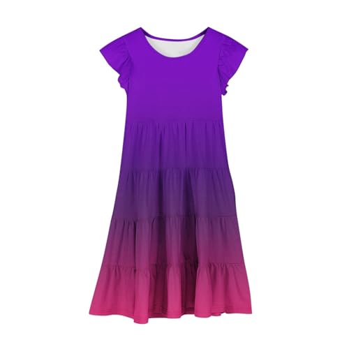 Girls Ruffle Sleeve Swing Dress Tie Dye Gradient Flowy Casual Pleated Smocked Dresses Teen Kids Summer Loose Skirts2