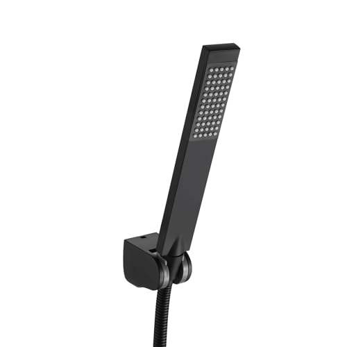 KES Handbrause Duschkopf mit Duschkopfhalterung Duschschlauch Brausekopf Dusche Duschbrause Duschsystem Messing Brause Ersatz Matt Schwarz, LP135-BK