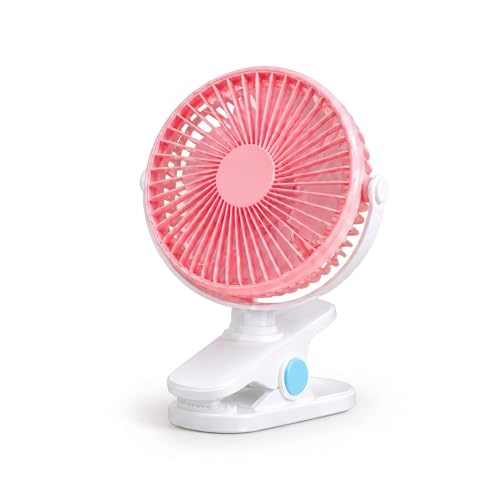 Image of Desidiya USB Rechargeable Clip Fan, 2 Speed Portable Desk Fan, Pink | Rechargeable clip-on fan with 2 speeds, adjustable tilt, quiet airflow and portable design for home, office & travel.