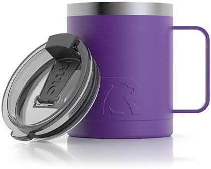 RTIC Coffee Mug with Handle, 12 oz, Majestic Purple, Portable Travel Thermal Camping Cup, Vacuum-Insulated with Lid, Stainless Steel, Sweat Proof, Keeps Hot & Cold Longer