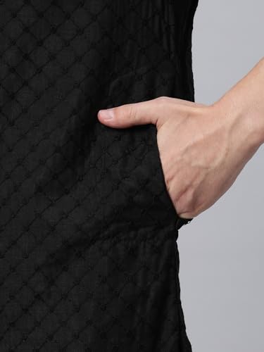 Image of Majestic Man Men's Cotton Blend Regular Fit Casual Polyester Mandarin Collar Ethnic Motifs Embroidered Long Regular Kurta