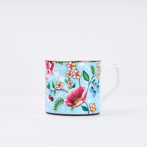 Image of GOLDEN QUEEN'S Handcrafted Tea Cups - Set of 6 | Ideal for Everyday Tea and Coffee, Enhancing Your Daily Rituals (Blush Blossom in Blue)