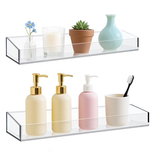 Acrylic Bathroom Shelves Set of 2,15" Thick Wall Mounted Floating