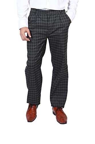 Pleat-Front Checks Formal Trousers Regular Fit Pants for Men, Waist Sizes 32-46-image-1