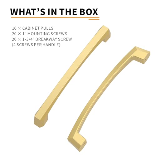 Image of 10-pack Cabinet Pulls - 7 inch Gold Drawer Handles - Kitchen Pulls