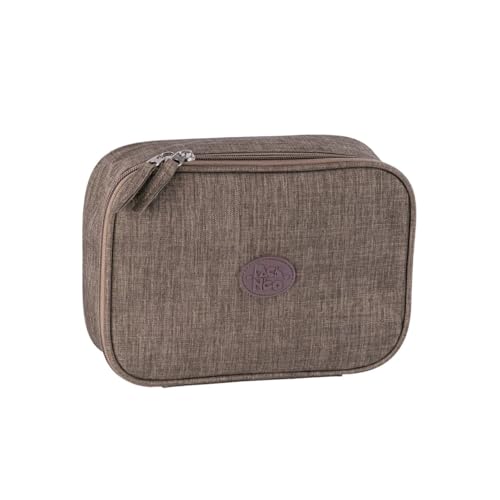 Estojo Organizador Box em Linho, Duplo Compartimento, Material Nylon, Estilo Moderno e Compacto para Escola e Escritório (Marrom)