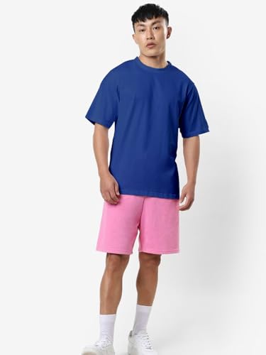 Image of crazymonk Oversized Baggy Fit Drop Shoulder Half Sleeves Round Neck Solid Pure Cotton T-Shirt for Men