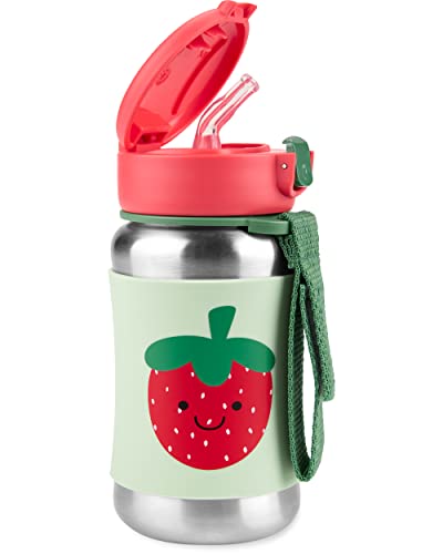 Image of Skip Hop Toddler Sippy Cup with Straw, Sparks Stainless Steel Straw Bottle, Strawberry