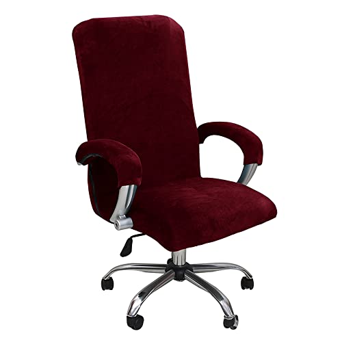 ITFRO Funda para silla de oficina con fundas para reposabrazos, funda de terciopelo vino tinto para silla de computadora, funda universal giratoria para silla de respaldo alto (vino tinto)