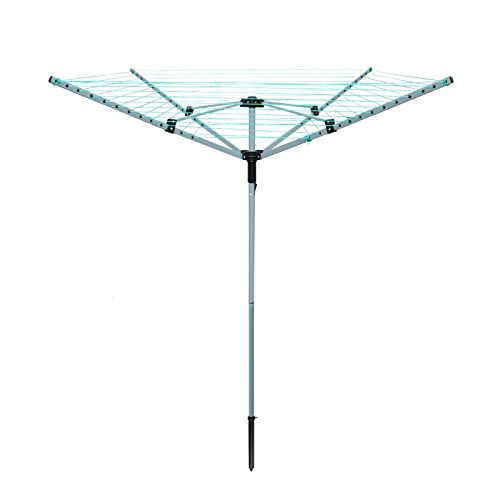 1 Click Buy Heavy Duty 4 Arm Rotary Airer Clothes Garden Washing Line Dryer Folding Outdoor Rotary Clothes 50m Airer/Dryer Washing Line With Ground Spike Or Socket And Waterproof Protective Cover