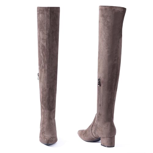 N.N.G Women Over the Knee Boots Low Heel Winter Block Suede Thigh High Chunky OTK Long Comfort4