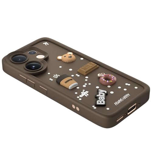 Image of Bintage CASE Cute Fun Taddy Cartoon 3D Ball Bear Milk Cake Coffee Silicon Case Full Body & Camera Protection Back Cover Compatible for Vivo V60e - Brown