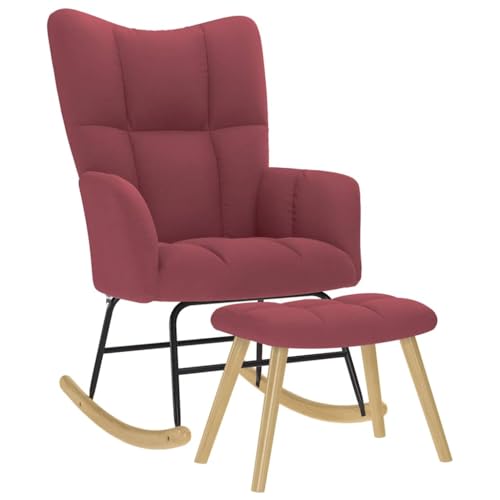 Frdhee Sillón de TV, silla de lactancia, silla mecedora, mecedora con reposapiés, tela de color rojo vino, para salón, dormitorio, balcón, se puede instalar rápidamente