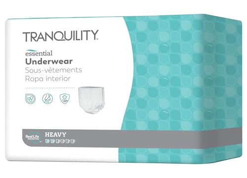 Tranquility Essential Underwear, for Heavy Incontinence, Soft& Breathable Pull-On Style, Full-Rise Fit, Secure Protection with Kufguards, Latex-Free, Unisex, Adult Small/Youth X-Large, 22ct Bag