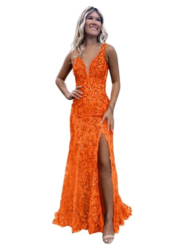 Women's Sparkly Sequin Mermaid Prom Dress V Neck Long Formal Evening Party Gowns