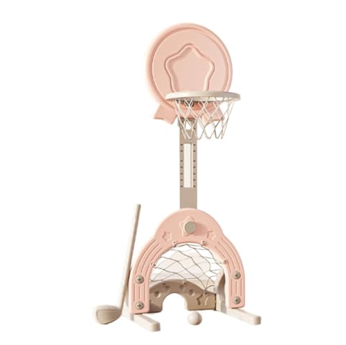 JoyeeLii ミニ 3in1 バスケットゴール 子供用 バスケットボールフープセット ボックス早期教育のおもちゃラック 高さ調節可能 (バスケット サッカー ゴルフ付き) 室内 屋外用 (ピンク)