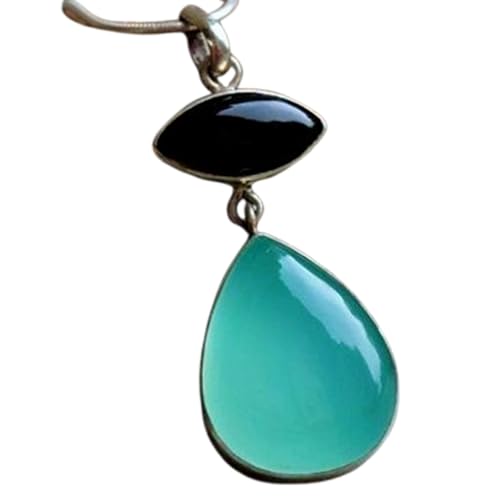 Idée cadeau collier argent 925 pendentif onyx noir calcédoine aqua