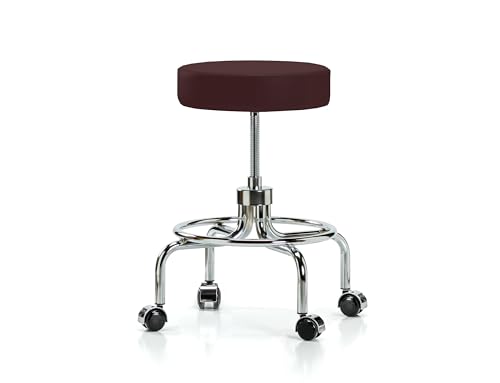 Perch Retro Rolling Exam Stool with Wheels for Carpet or Linoleum, Burgundy Fabric