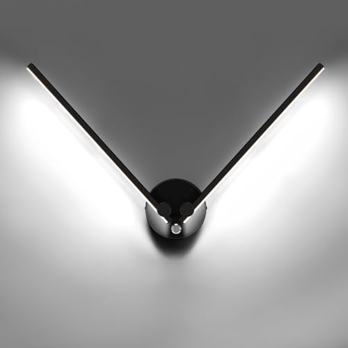 Image of Kawell 12W LED Wall Light Hardwired with Switch 300 Rotatable Arms Modern Sconce Lighting for Living Room Bedroom Hallway Indoor Energy Efficient Fixture, Black 6000K