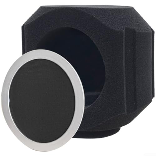 Escudo de aislamiento de micrófono profesional para estudios de grabación, podcasts, transmisión en vivo, filtro de espuma compacto que absorbe el sonido para reducción de ruido (plateado+negro)