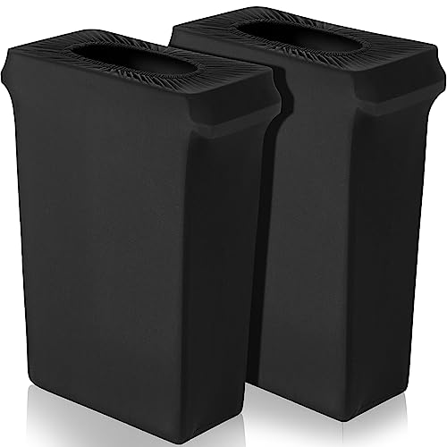 Image of Windyun 2 Pcs 23 Gallon Spandex Stretchable Trash Can Cover Wedding Party Fundraiser Decorations for Home Garden (Not Include Trash Can) (Black)