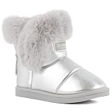 Juicy Couture Women's Metallic Slip-On Winter Snow Boots Warm & Insulated with Faux Fur Lining Comfortable Fashion Booties-Kreed-Silver-6