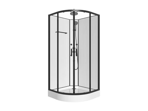 Vente-unique-Cabina de ducha hidromasaje de fibra de bambú - Negro mate - Largo 80 x Ancho 80 x Alt. 225 cm - ZALIFA
