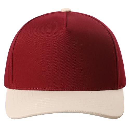 MIRMARU Blank 5 Panel Trucker Hat Adjustable Snapback Baseball Cap with Various Styles for Men and Women. (US, Alpha, One Size, College Color Two-Tone, Cream/Burgundy)