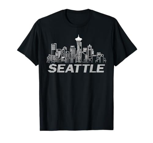 Grunge Seattle Skyline Distressed Look Design T-Shirt
