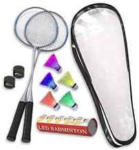 Juego de raquetas de bádminton de calidad premium, 2 raquetas, ligeras y resistentes, con 5 luces LED, bolsa de transporte incluida.