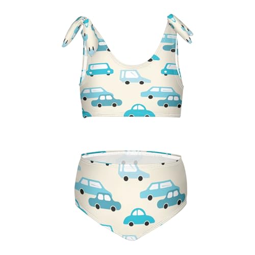Dussdil Blue Retro Cars Girls Swimsuits 2 Piece Swimwear Bikini Set Beach Bathing Suit for Summer Girl Kids 11-12T