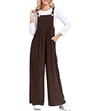 ALSOGO Womens Casual Corduroy Overalls Baggy Pants Wide Leg Jumpsuits Adjustable Straps Rompers with Pockets Brown 2XL