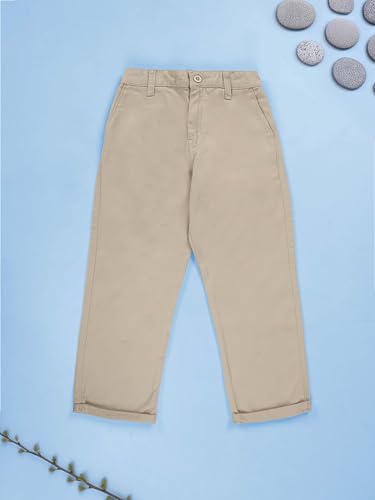 Image of KiddoPanti Boys 100% Cotton Twill Chinos Pant | Comfortable Regular Fit | 2 Side Pocket, 2 Back Pocket | Ankle Length | Back Elasticated Waistband with Button Zip Open Fly