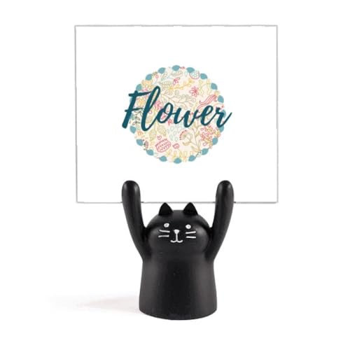 Chat noir porte-mémo de bureau décoratif avec fleur line art pour organiser vos notes