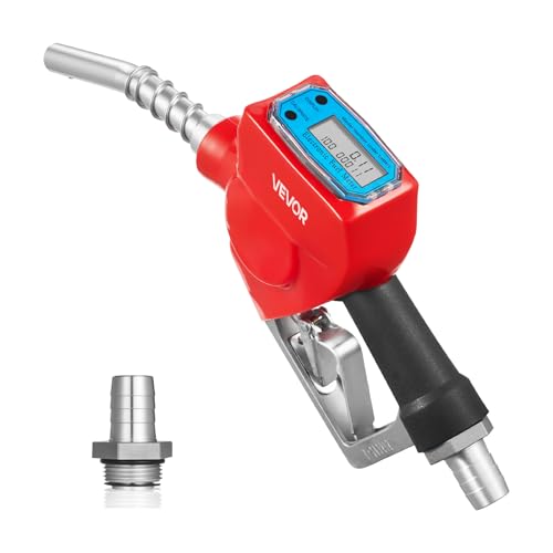 VEVOR 1 Inch Barb Digital Fuel Nozzle with Swivel Max Flow Rate 12.6 GPM Auto Shut Off Diesel Gas Pump Nozzle with 3/16 in (OD=20 mm) Spout & Digital Display Used for Gasoline Diesel Kerosene Red